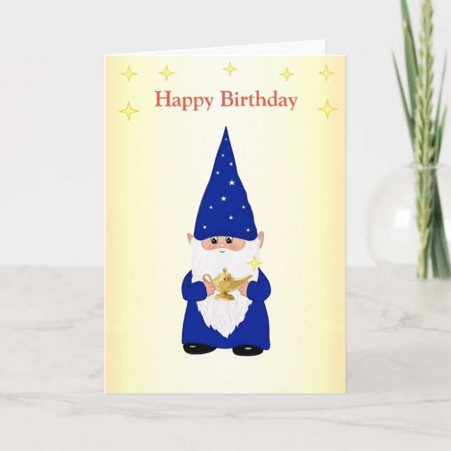 Birthday Gnome with Magic Lamp Card (Front)