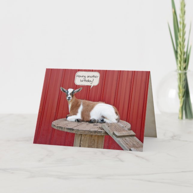 Birthday Goat On Spool Table  Card (Front)