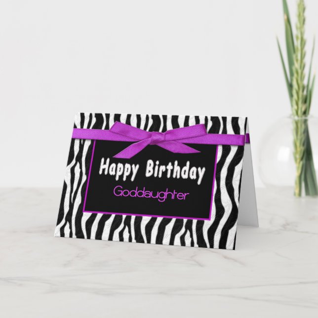 Birthday, Goddaughter, ZEBRA,  FUSCHIA BOW Card (Front)