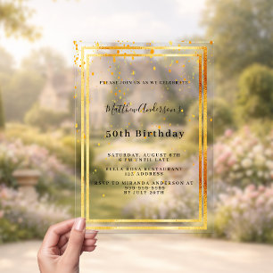 Birthday gold confetti clear acrylic invitations