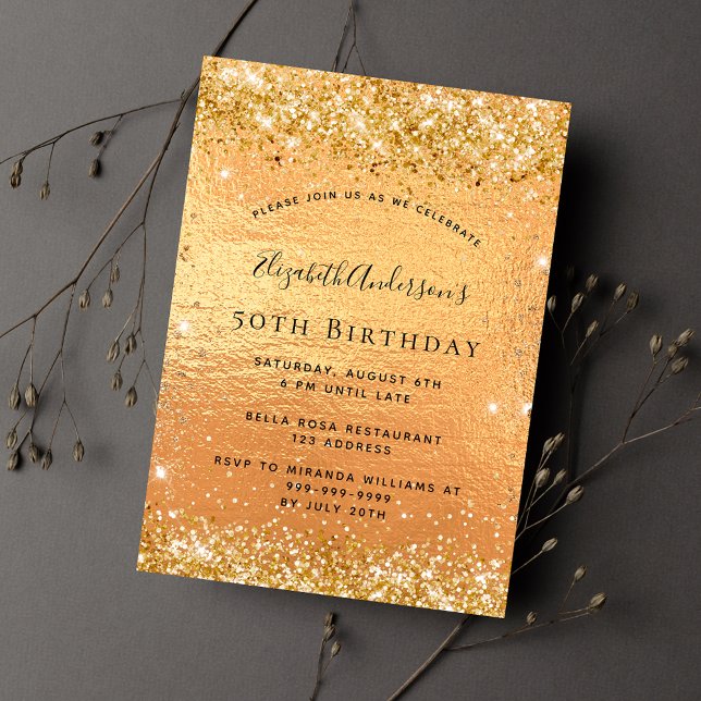 Birthday gold glitter glamourous invitation (Creator Uploaded)