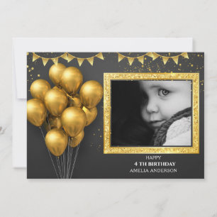 Birthday Gold Silver Black Balloons Invitation