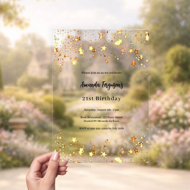 Birthday gold stars clear acrylic invitations (Creator Uploaded)