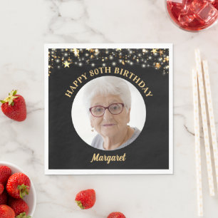 Birthday Gold Stars Photo Any Age Custom Colour Napkin