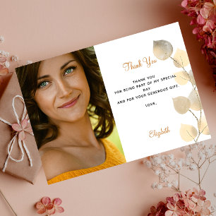 Birthday golden eucalyptus gold thank you card