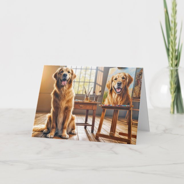 Birthday Golden Retrieve Canvas Artwork Card (Front)