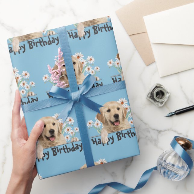 Birthday Golden Retriever and Daisies Wrapping Paper (Gifting)