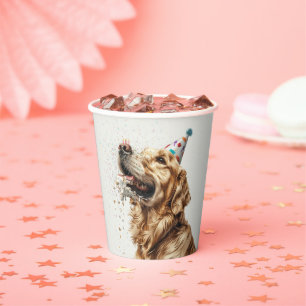 Birthday Golden Retriever Dog Paper Cups