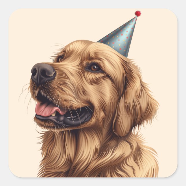 Birthday Golden Retriever Dog Square Sticker (Front)