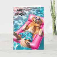 Birthday Golden Retriever Floating In Pool