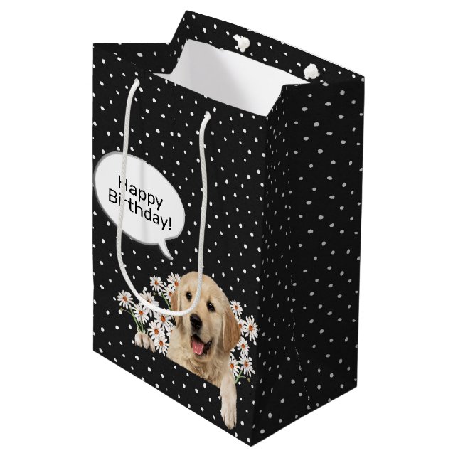 birthday Golden Retriever in daisies Medium Gift Bag (Front Angled)
