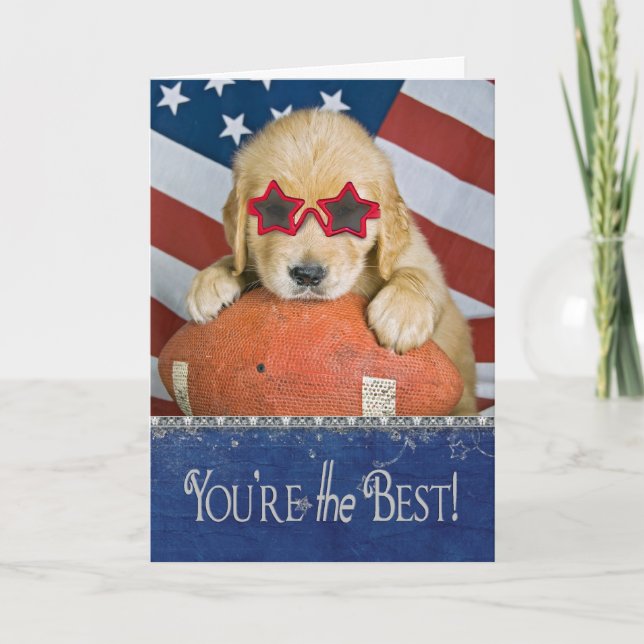 birthday golden retriever on football card (Front)