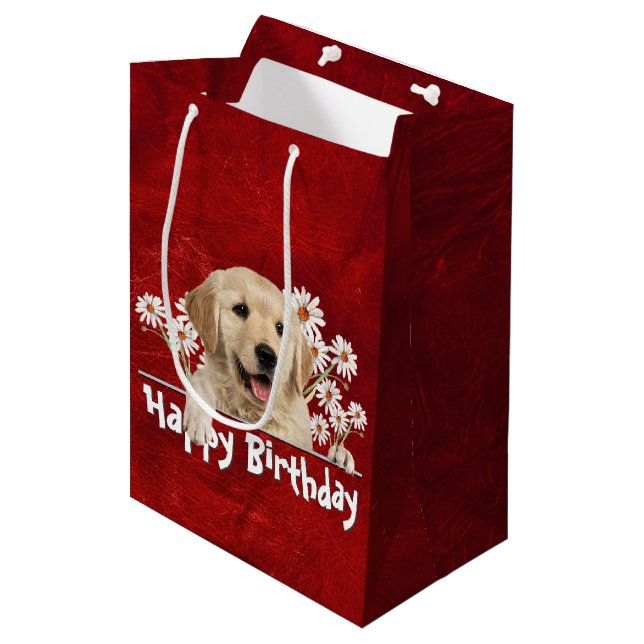Birthday Golden Retriever On Red Leather   Medium Gift Bag (Front Angled)