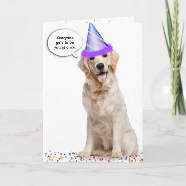 Birthday Golden Retriever on Stars Card (Front)