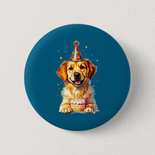 Birthday Golden Retriever, Party Dog  6 Cm Round Badge