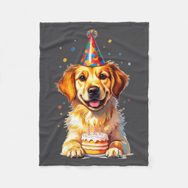 Birthday Golden Retriever, Party Dog  Fleece Blanket (Front)