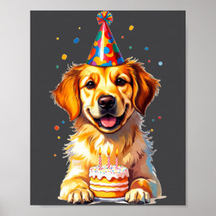 Birthday Golden Retriever, Party Dog Poster