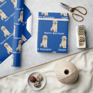 Birthday Golden Retriever Puppy With Glasses  Wrapping Paper