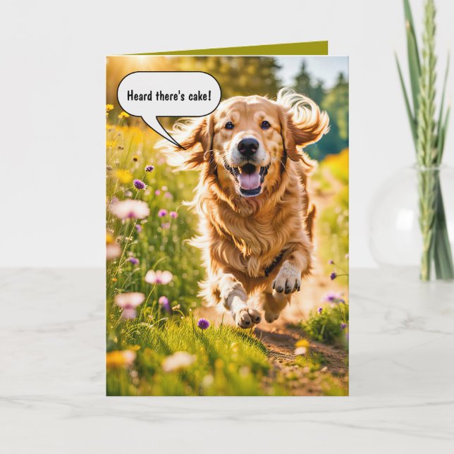Birthday Golden Retriever Running Card (Front)