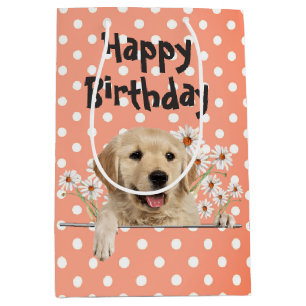 Birthday Golden Retriever with Daisies Medium Gift Bag