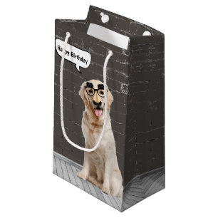 Birthday Golden Retriever with Moustache Mask Small Gift Bag