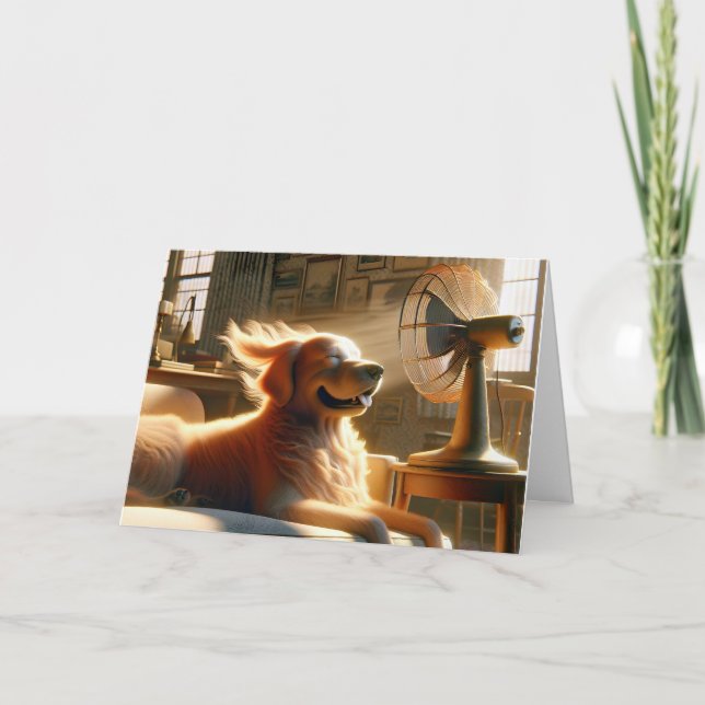 Birthday Golden Retriever With Retro Fan Card (Front)