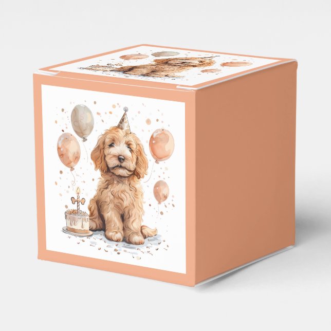 Birthday Goldendoodle Dog Birthday Cake Favour Box (Front Side)