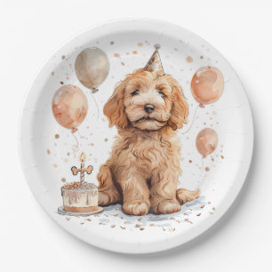 Birthday Goldendoodle Dog Birthday Cake Paper Plate