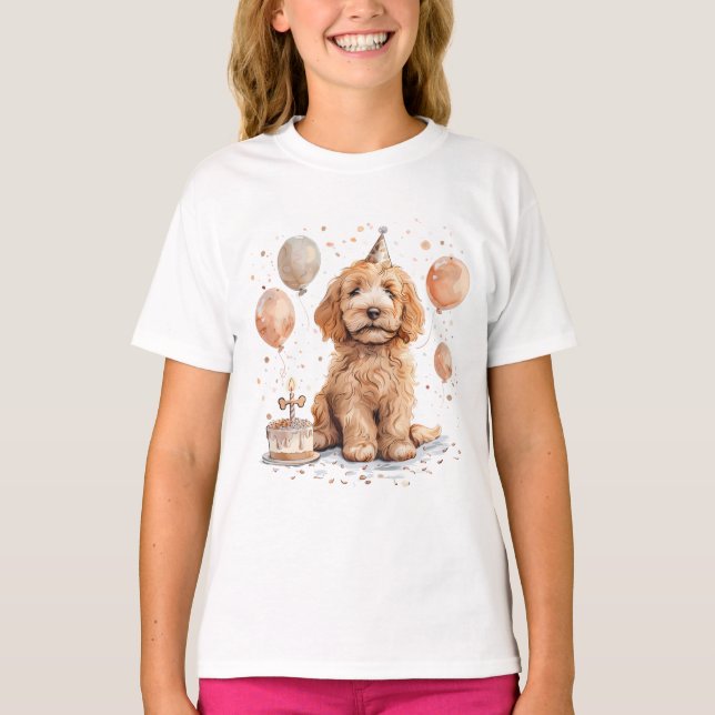 Birthday Goldendoodle Dog Birthday Cake T-Shirt (Front)