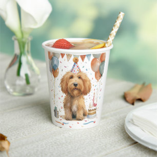 Birthday Goldendoodle Dog Paper Cups
