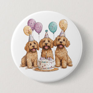 Birthday Goldendoodle Dogs Birthday Cake 7.5 Cm Round Badge
