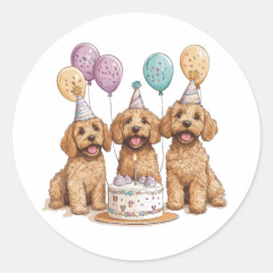 Birthday Goldendoodle Dogs Birthday Cake Classic Round Sticker