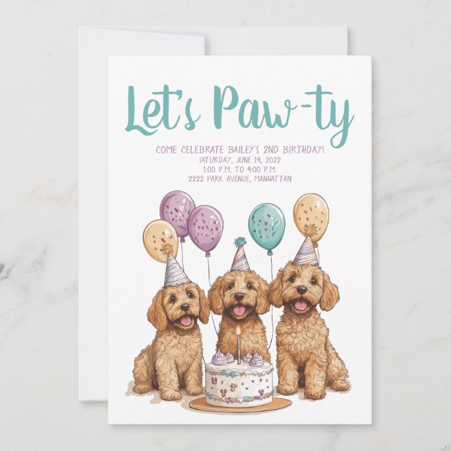 Birthday Goldendoodle Dogs Birthday Cake Invitation (Front)