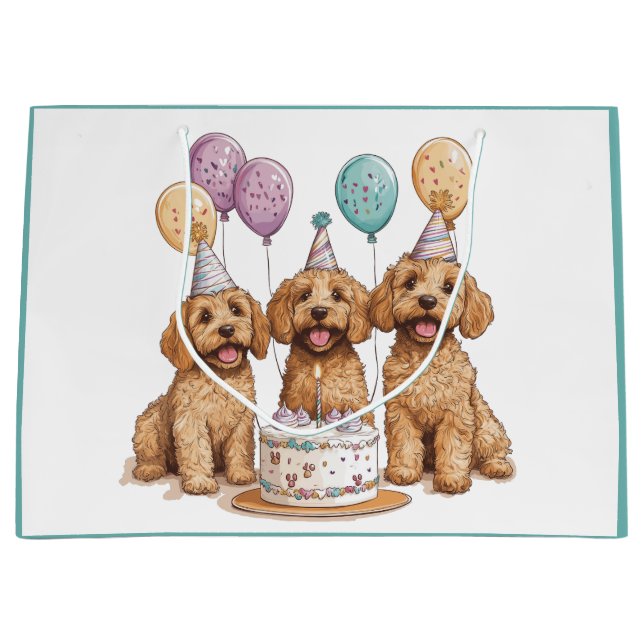 Birthday Goldendoodle Dogs Birthday Cake Large Gift Bag (Front)