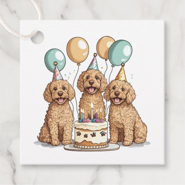 Birthday Goldendoodle Dogs Favour Tags (Front)
