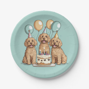Birthday Goldendoodle Dogs Paper Plate