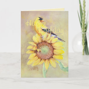 BIRTHDAY GOLDFINCH AND SUNFLOWER BY SHARON SHARPE CARD