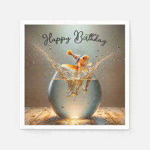 Birthday Goldfish Jumping Out of Fishbowl Napkin