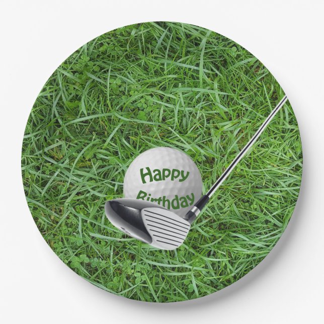 Birthday Golf Ball and Club Paper Plate (Front)
