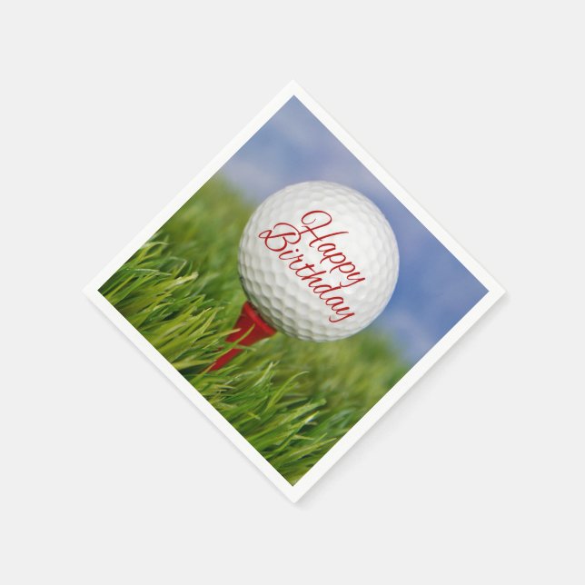 birthday golf ball on red tee napkin (Corner)