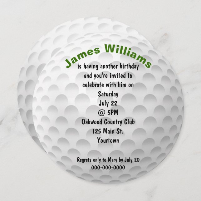 Birthday Golf Ball Party Invite (Front/Back)