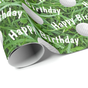 Birthday Golf Balls on Grass Wrapping Paper