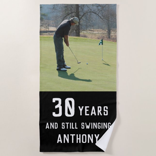 Birthday Golfer Funny 30th happy Par Photo Beach Towel (Front)