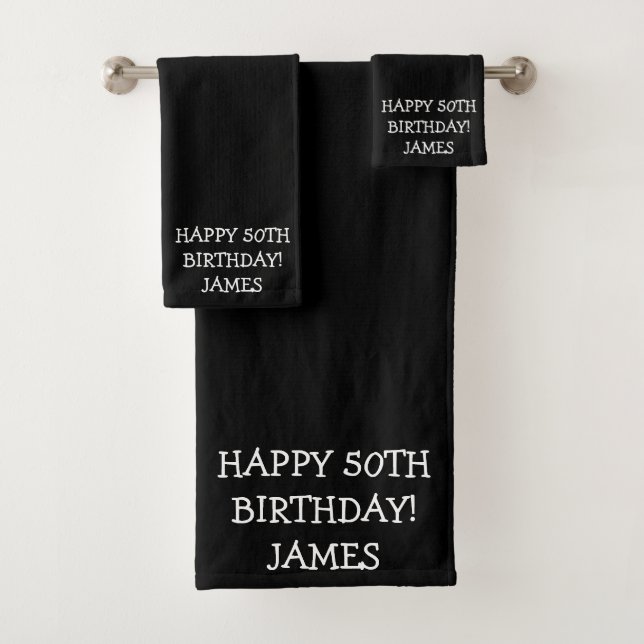 Birthday Golfer Funny 50th Black Dad  Bath Towel Set (Insitu)