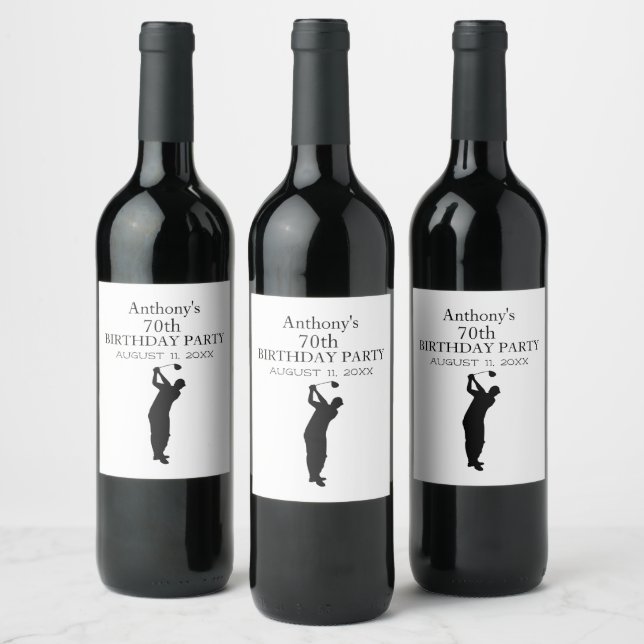 Birthday Golfer Funny 70th happy Dad Par Wine Label (Bottles)