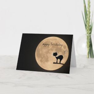 Birthday gothic black cat with full moon card