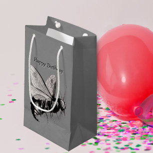 Birthday Gothic Black White Bee Skull Wings Grey Small Gift Bag