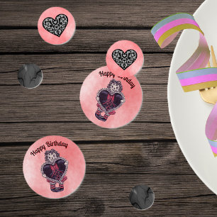 Birthday Gothic Rag Doll Black Heart Pink Red Confetti