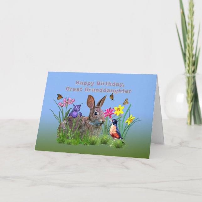 Birthday, Granddaughter, Bunny, Butterflies, Robin Card (Front)