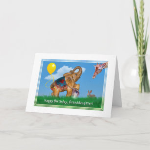 Birthday, Granddaughter, Elephant, Giraffe Card